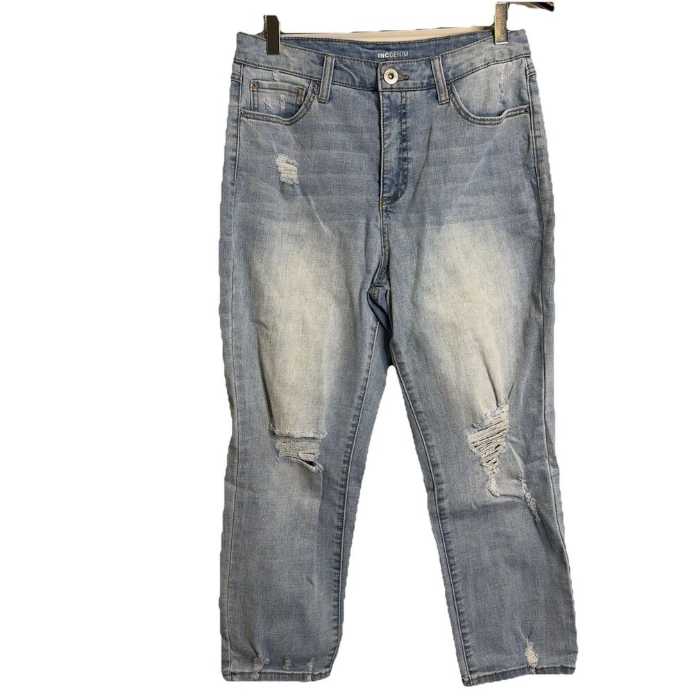 INC International Concepts Crop Jeans 10/30 Distressed Straight Leg Light Wash